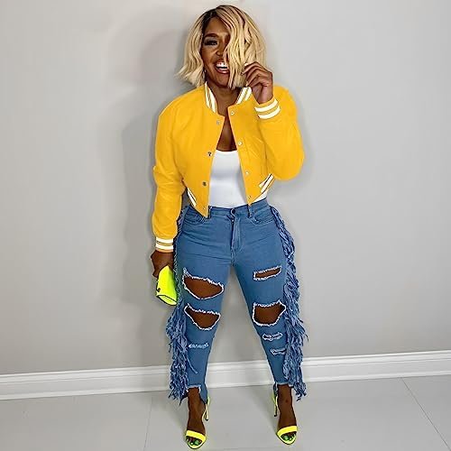 Mintsnow Womens Varsity Jacket Long Sleeve Button Down Bombe...