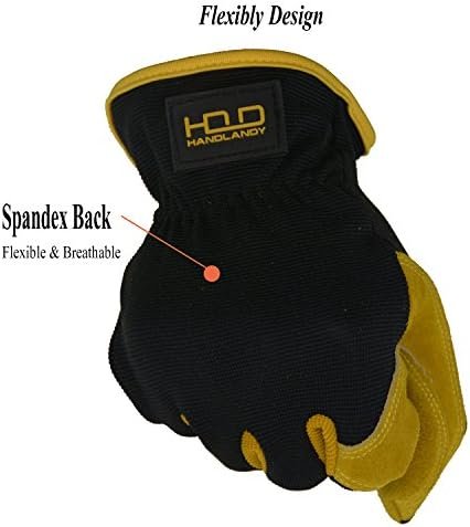 HANDLANDY Men Leather Gardening Gloves, Utility Work Gloves ...