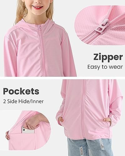 Auranso Kids Zip-Up Hoodie Girls Boys UPF50+ Sun Protection ...