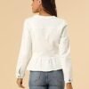Allegra K Women's Peplum Denim Jackets Collarless Round Neck...