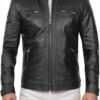 DECIMAL Men's Black Genuine Lambskin Leather Biker Jacket VI...