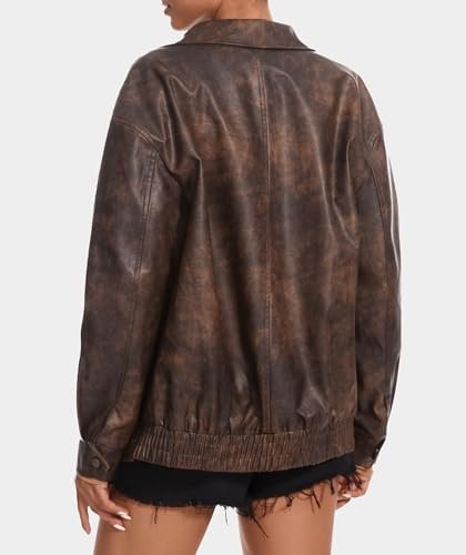 Women's Faux Leather Jackets Long Sleeve Zipper Oversized Mo...