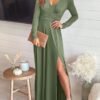 ANRABESS Women Deep V Neck Long Sleeve Slit 2024 Fall Elegan...