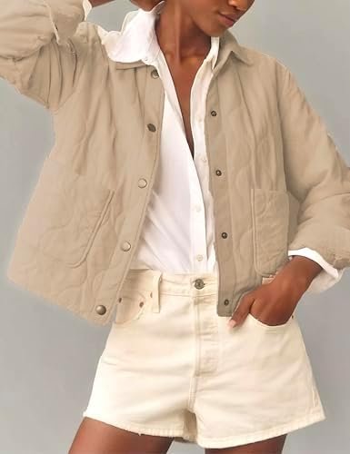 Women's Cropped Quilted Jacket Lightweight Casual Warm Winte...