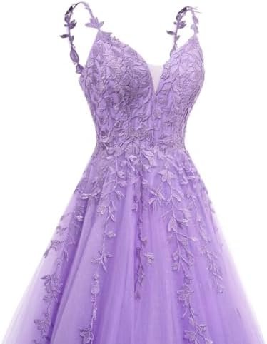 YMSHA V Neck Tulle Prom Dresses 2025 Long Sparkly Lace Forma...