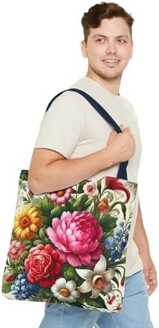 Floral Tote Bag for Women, Elegant Flower Pattern Reusable S...