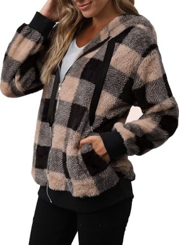 Nirovien Womens Sherpa Jacket Fuzzy Zip Up Hoodie Oversized ...
