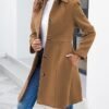 Fisoew Women's Elegant Single Breasted Coat Long Sleeve Mid ...
