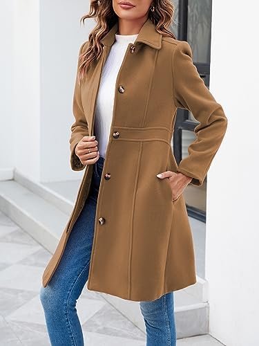 Fisoew Women's Elegant Single Breasted Coat Long Sleeve Mid ...