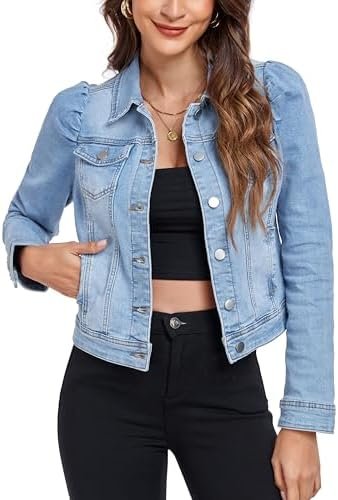 Anienaya Women's Jean Jacket Cropped Denim Jackets Stretchy ...