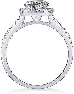 PAVOI 14K Gold Plated Square Halo Engagement Rings | Premium...