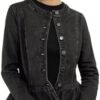 Allegra K Women's Peplum Denim Jackets Collarless Round Neck...