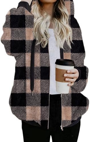 Nirovien Womens Sherpa Jacket Fuzzy Zip Up Hoodie Oversized ...