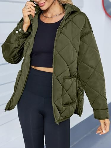Dyexces Womens Quilted Puffer Jacket Hooded Long Sleeve Zip ...