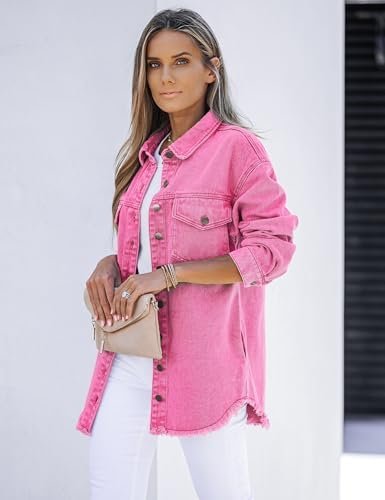 luvamia Denim Jacket for Women Oversized Button Down Casual ...