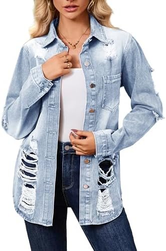 sexycherry Denim Jacket for Women Long Sleeve Classic Trucke...
