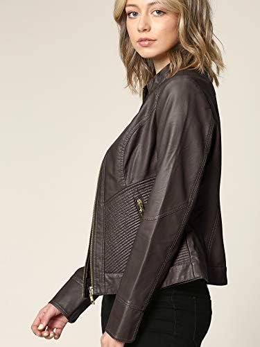 Lock and Love Women's Faux Leather Moto Biker Jacket Coat wi...