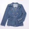 IBAKOM Denim Blazer Suit for Women Notch Collar One Button O...