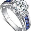 Moissanite Rings for Women 1 CT Round Cut Blue Wedding Ring ...