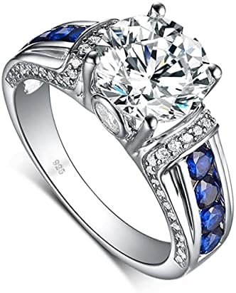Moissanite Rings for Women 1 CT Round Cut Blue Wedding Ring ...