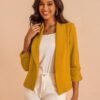 Women's 3/4 Sleeve Cropped Blazer Lightweight Open Front Car...