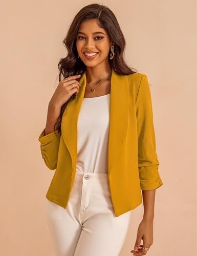 Women's 3/4 Sleeve Cropped Blazer Lightweight Open Front Car...
