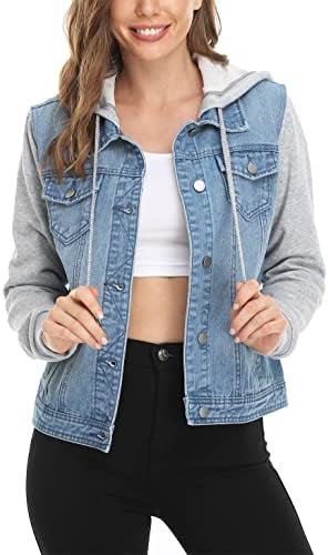 MISS MOLY Women's Layered Drawstring Casual Hoodie Denim Jac... MISS MOLY Women's Layered Drawstring Casual Hoodie Denim Jac...