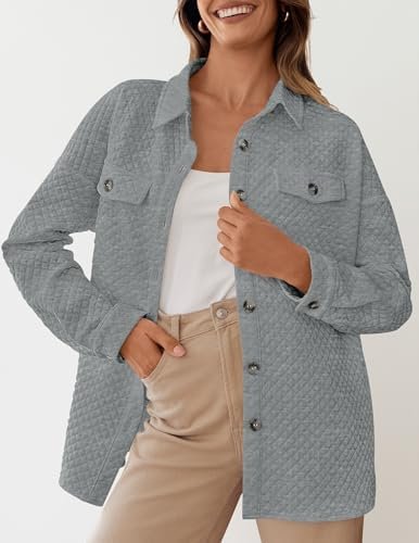 ZESICA Women's Casual Long Sleeve Button Down Loose Lightwei...