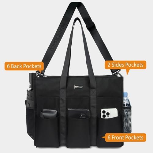 TOPDesign Utility Water Resistant Tote Bag with 22 Pockets, ...