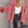 happlan Women's Distressed Loose Lapel Casual Raw Hem Ripped...