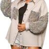 Womens Oversized Denim Jacket Sequin Sparkle Casual Long Sle...