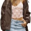 Tankaneo Womens Faux Leather Jackets Oversized Bomber Casual...