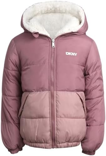 DKNY Girls' Reversible Puffer Jacket - Quilted Bubble to She...