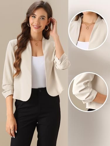 Allegra K Ruched 3/4 Sleeve Blazer Jacket for Women's Open F...
