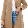 Fisoew Women's Elegant Single Breasted Coat Long Sleeve Mid ...