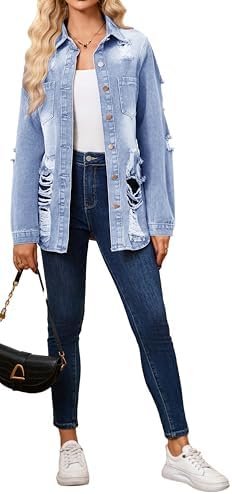 sexycherry Denim Jacket for Women Long Sleeve Classic Trucke...