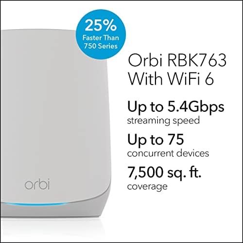 Netgear Orbi RBK763-100NAR AX5400 Tri-band WiFi 6 Mesh Syste...