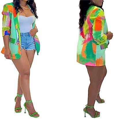 NRTHYE Womens Casual Blazer Jacket Multicolor Long Sleeve Op...