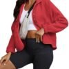 ReachMe Womens Sherpa Jacket Casual Lapel Button Down Croppe...