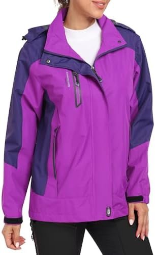 Women's Waterproof Rain Jacket with Detachable Hood Lightwei...