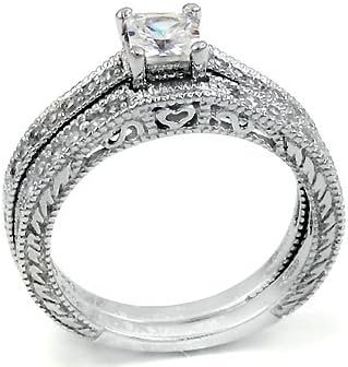Sterling Silver Cubic Zirconia CZ Wedding Engagement Ring Se...