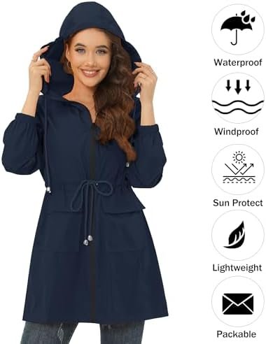 Rain Jacket for Women Waterproof with Hood Active Outdoor Lo...