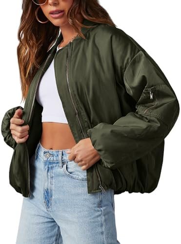 Tankaneo Womens Zip Up Bomber Jacket Oversized Fashion Casua...