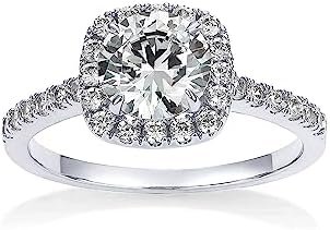 PAVOI 14K Gold Plated Square Halo Engagement Rings | Premium...