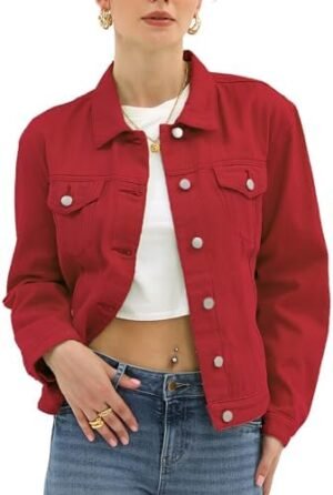 Argstar Denim Jacket for Women Button Up Long Sleeve with Argstar Denim Jacket for Women Button Up Long Sleeve with Po...