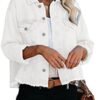 Jayscreate Women's Jean Denim Jacket Pockets Oversized Rippe...