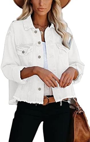 Jayscreate Women's Jean Denim Jacket Pockets Oversized Rippe...