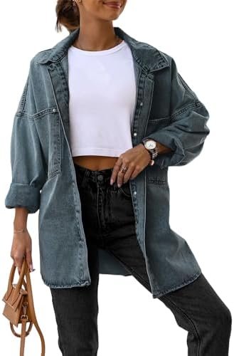 Saodimallsu Women's Oversized Denim Jackets Casual Button Do...