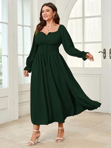 Women's Plus Size Dress Long Sleeve Smocked Dress Square Nec...