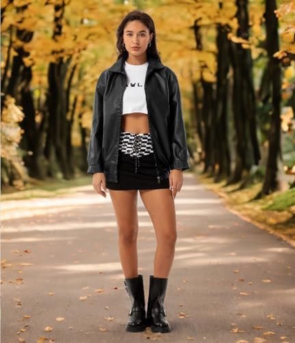 Womens Oversized Faux Leather Jackets Fashion Zip Up Motorcy...